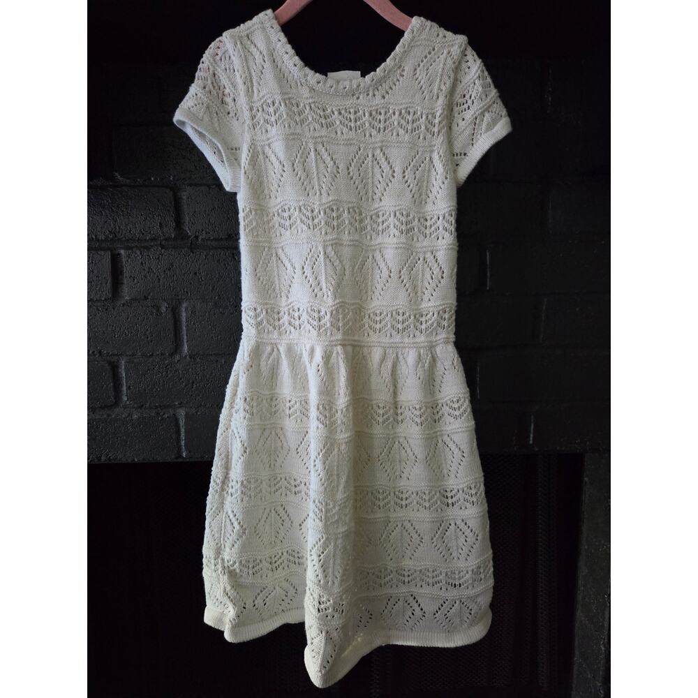Crazy 8 Ivory Knit Crochet Short Sleeve sweater Dress size 5-6
